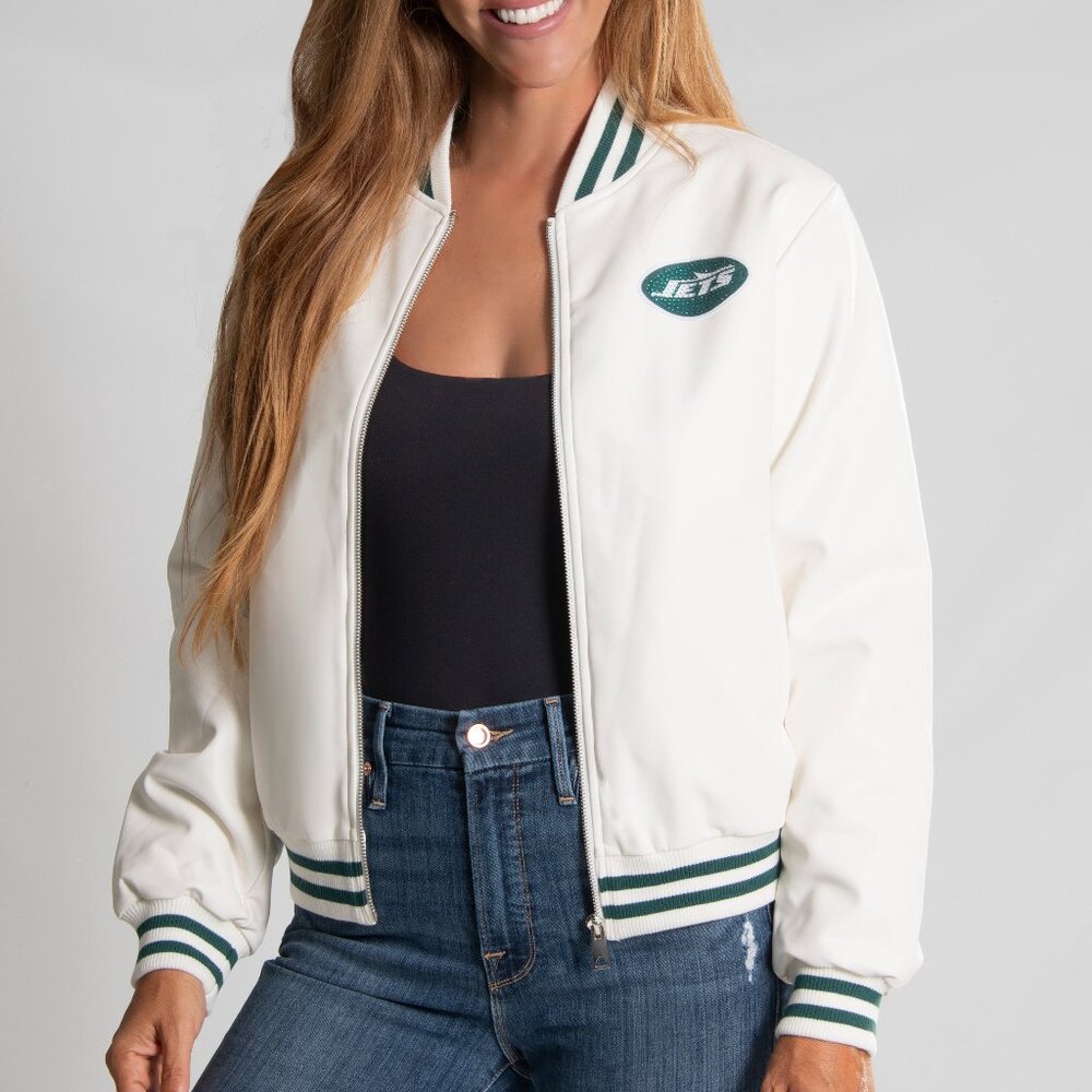 NFL New York Jets White Vegan Leather Jacket